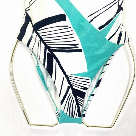 TRINA TURK Copacabana One Piece Swimsuit Tropical Print Teal Black Strappy Sz 4 - Picture 5 of 14